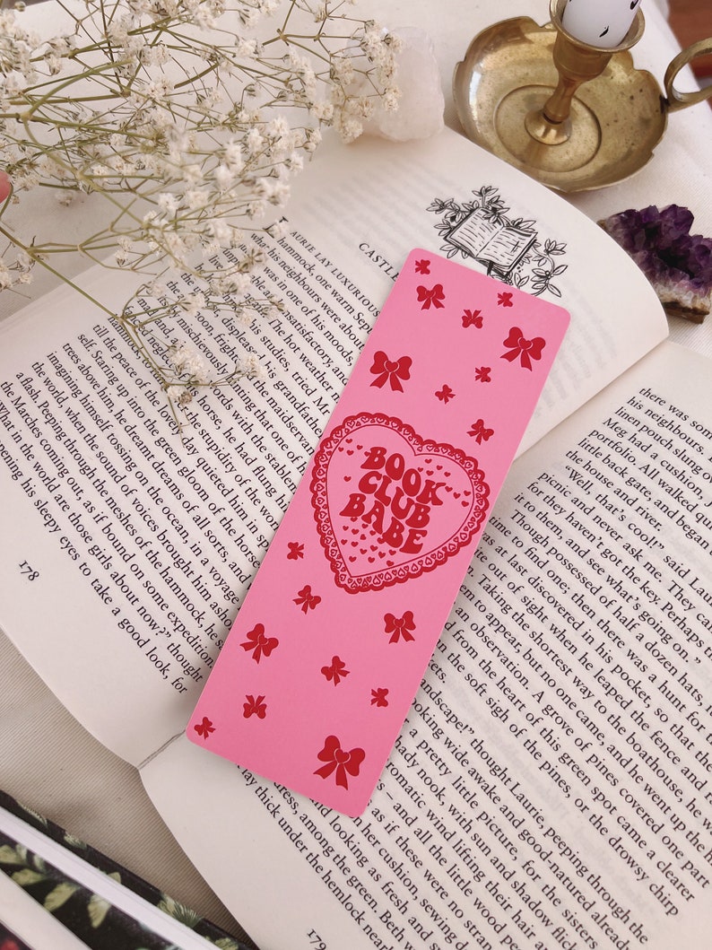 Marcador rosa, marcador de arco lindo, regalo de libro, marcador de coqueta, marcador de lector romántico, era romántica, marcador femenino, marcador rosa lindo Book Club Babe