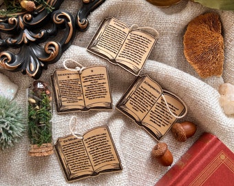 Bookish ornament, Wooden ornaments, Book Vintage Poem Classic Ornament Rustic Stocking Laser Wood Burn, Bookish Merch, Wooden Bookish Merch