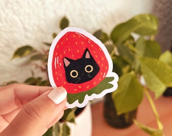 Salem the Cat, Cute cottage core sticker, journal and planner stickers,frog sticker , mushroom frog, vinyl,sticker , Kawaii sticker
