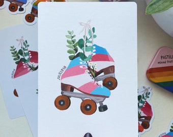 LGBTQ+ card roller skates - print on watercolor textured paper - A6