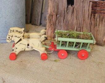 vintage wooden horse cart toy