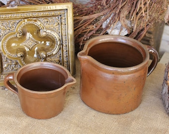 Set of 2 vintage stoneware jugs country house cottage