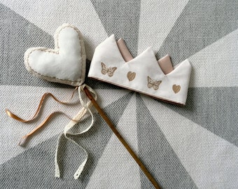 embroidered heart fabric crown and wand