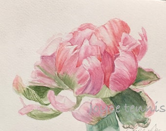 Set of 5  watercolor pink peony floral cards greeting card
