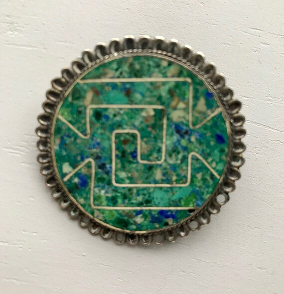 Vintage Mexican Sterling Turquoise and Lapis Pendant/brooch