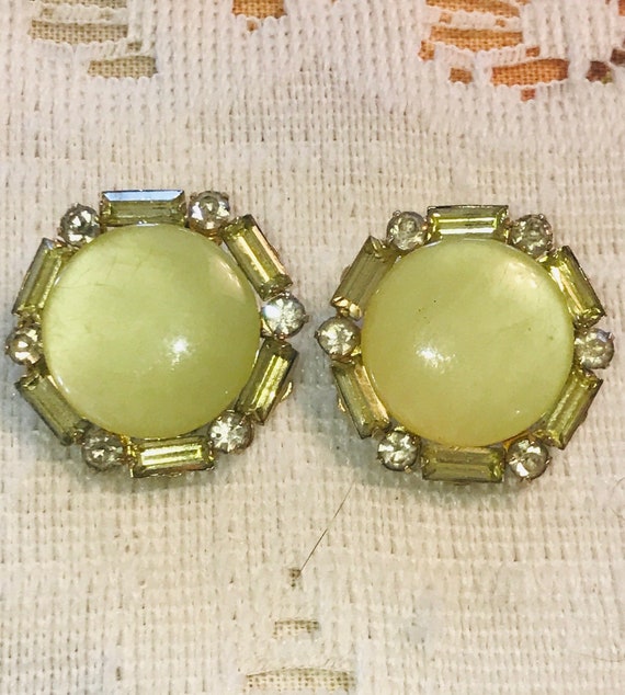 Boucles D'oreilles Clips Vintage - Dôme émaillé Et Strass - Occasion - Style Rétro