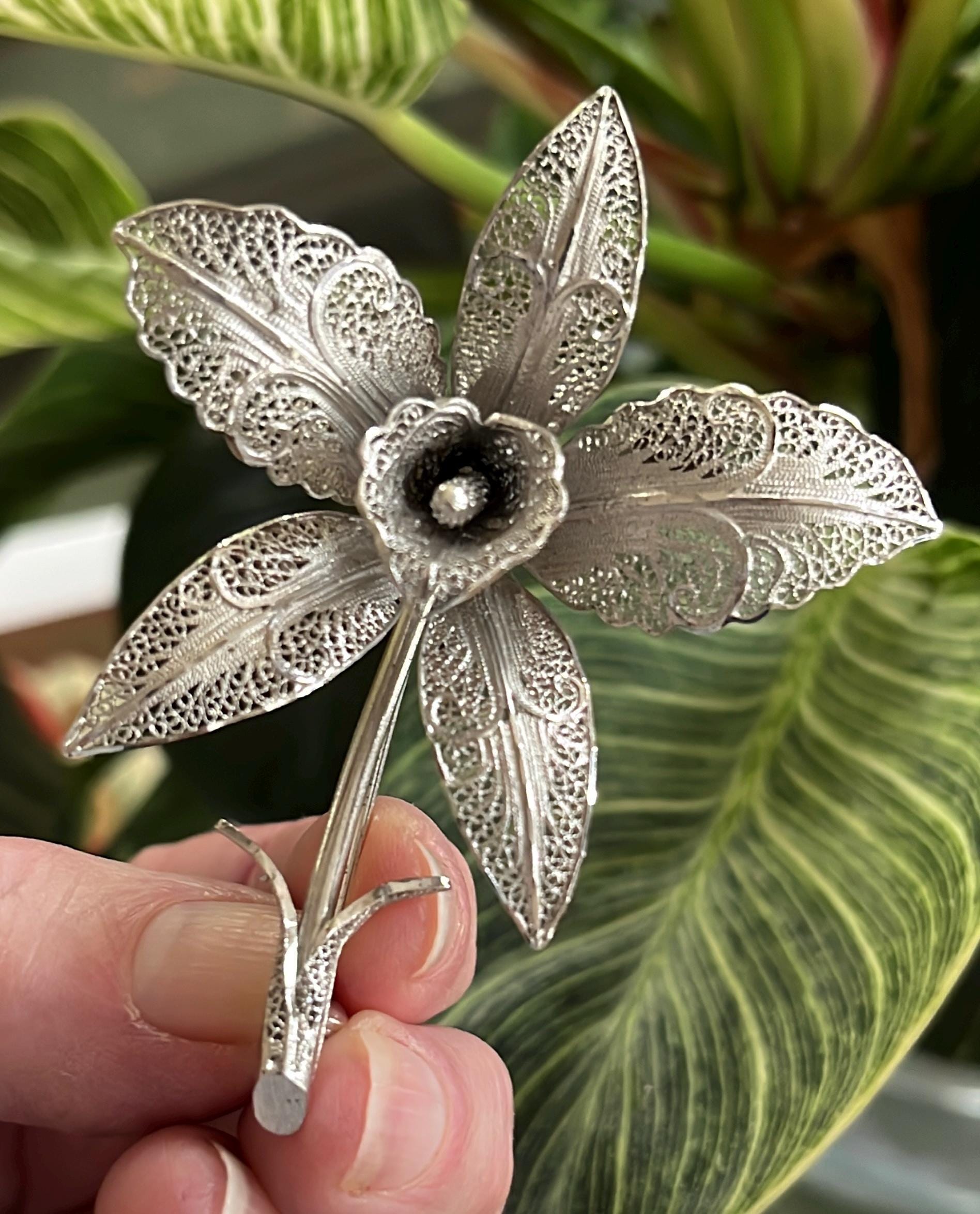 Superbe broche ancienne Argent massif filigrane émaille Diam : 33 mm