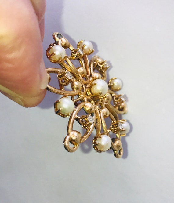 Vintage 14k Large Diamond and Pearl Pendant/Brooch - image 5