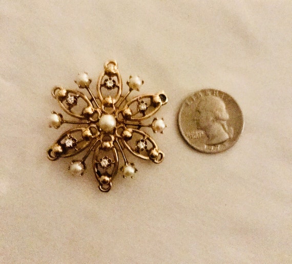 Vintage 14k Large Diamond and Pearl Pendant/Brooch - image 4