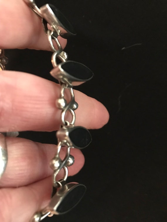 Vintage Mexican Sterling and Onyx Bracelet - image 2
