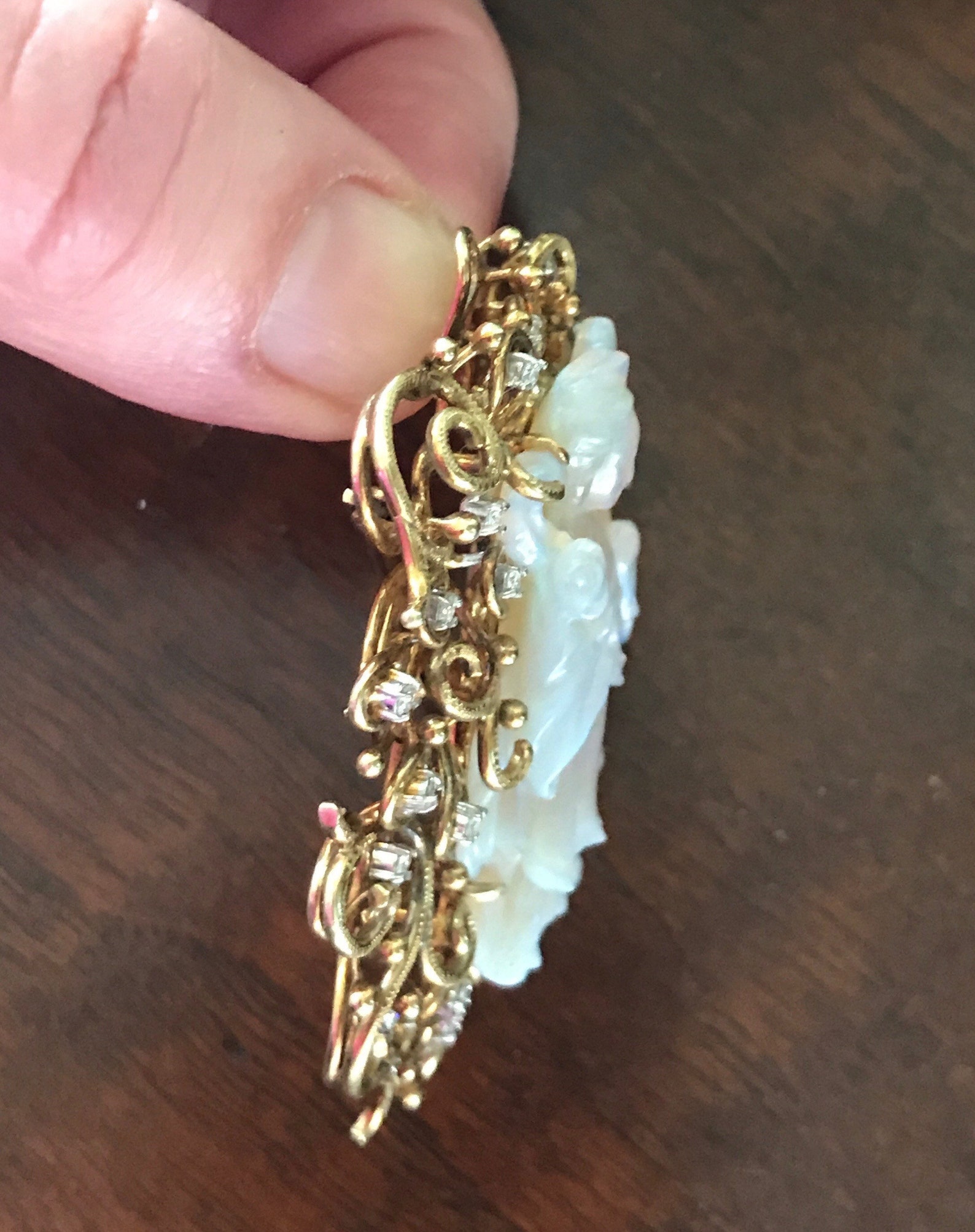 Vintage Large 14K Carved Jelly Opal and Diamond Pendant Brooch | Etsy
