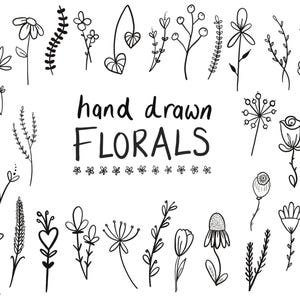 Hand Drawn Floral Doodle Elements Instant Download PNG File