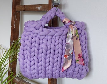 Tote Bag  - chunky yarn - Grobstricktasche  - lila - flieder