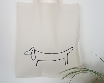 Cotton shopping bag - hand-painted - sustainable - Picasso Dachshund