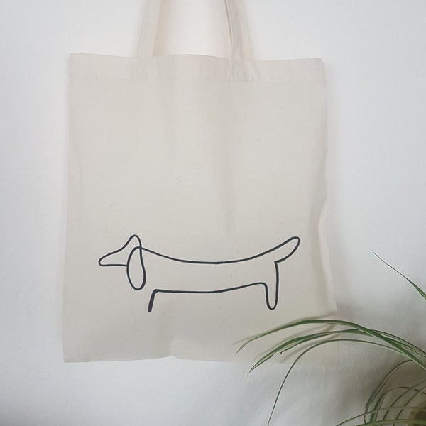 Cotton shopping bag - hand-painted - sustainable - Picasso Dachshund