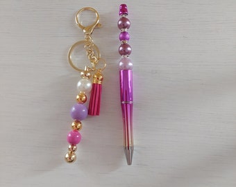 Schlüsselanhänger und Kugelschreiber Geschenk Set, mit Perlen