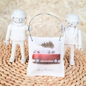 Mini Stoffschild anstatt Karte - Merry Christmas Bulli T1  Weihnachtsbulli