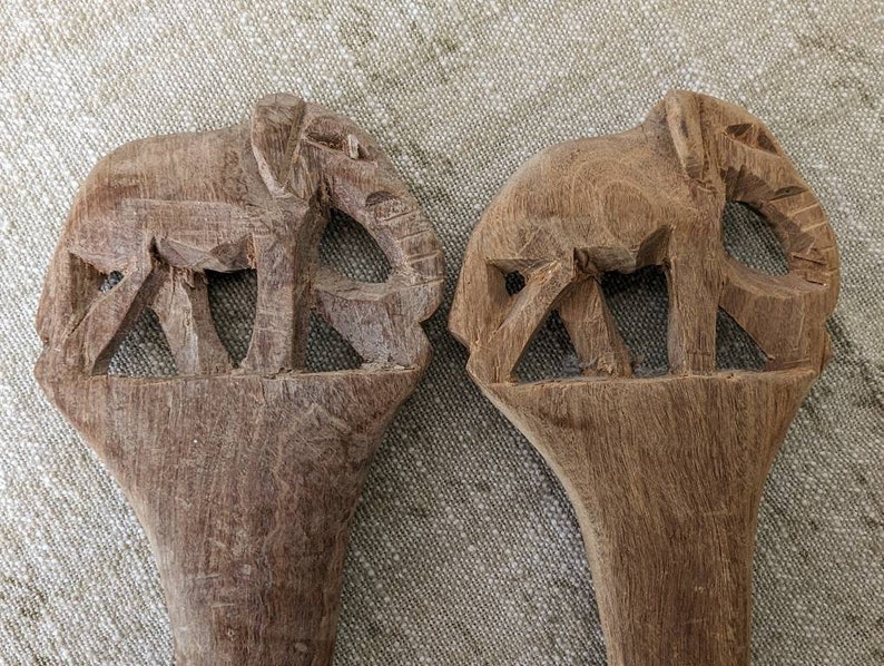 Éléphants cuillère en bois sculptés à la main Afrique Shabby chic image 5