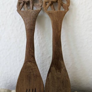 Éléphants cuillère en bois sculptés à la main Afrique Shabby chic image 2