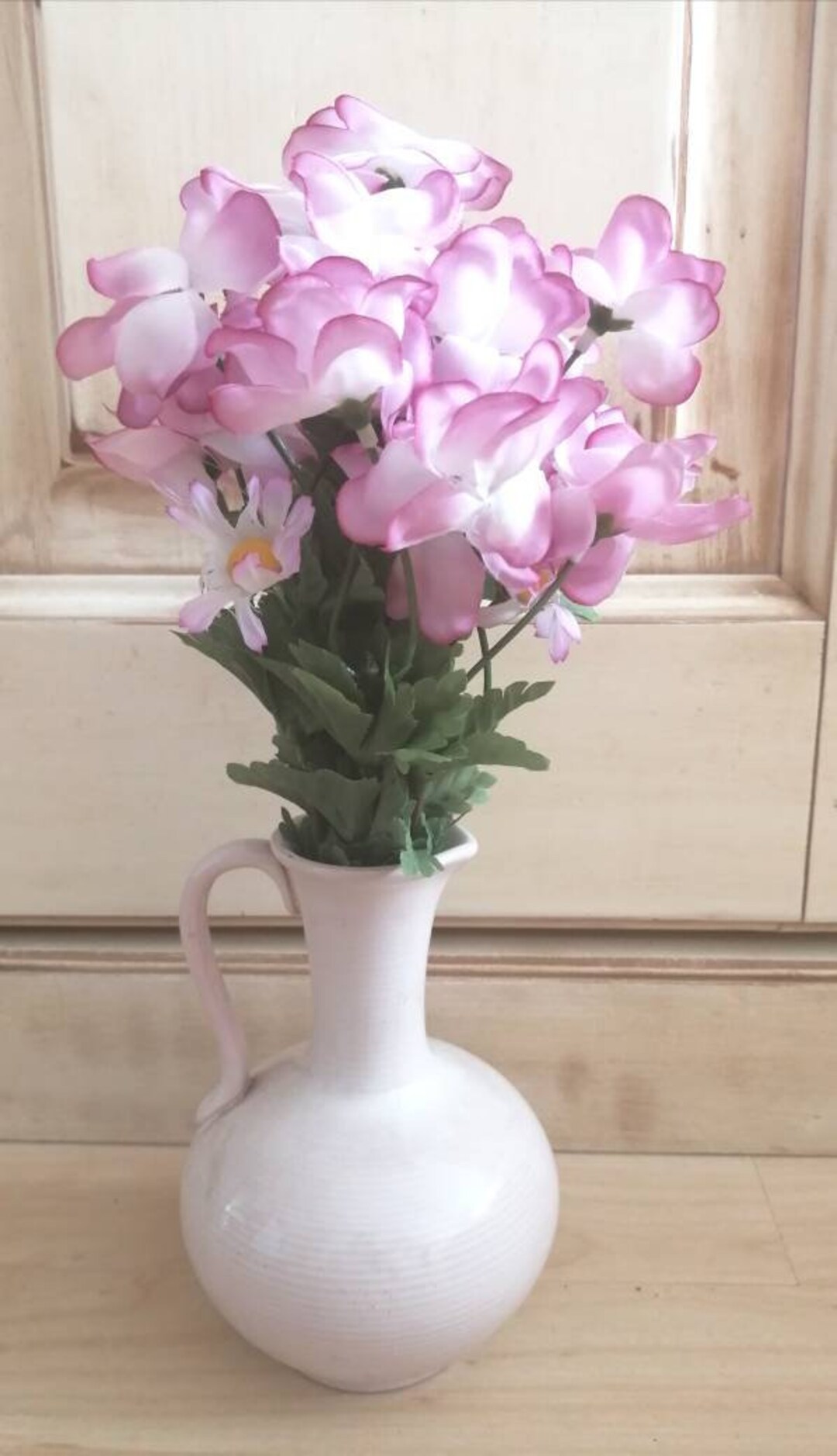 VINTAGE Vase With Artificial Flowers SHABBY CHIC Etsy