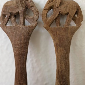 Éléphants cuillère en bois sculptés à la main Afrique Shabby chic image 4