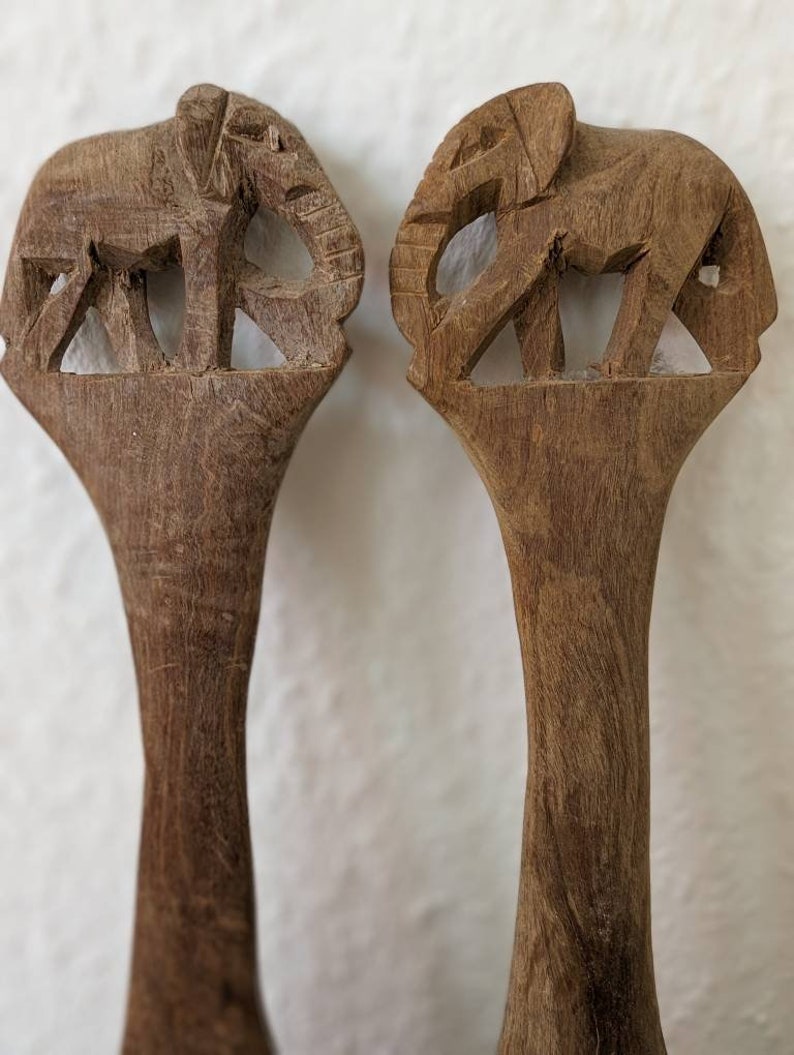 Éléphants cuillère en bois sculptés à la main Afrique Shabby chic image 4