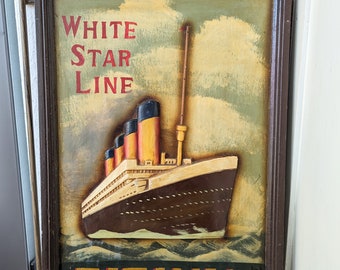 Großes Vintage Holzbild White Star Line Titanic - 3D Optik