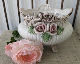 Ancienne jardinière / coupe à roses en céramique - shabby chic