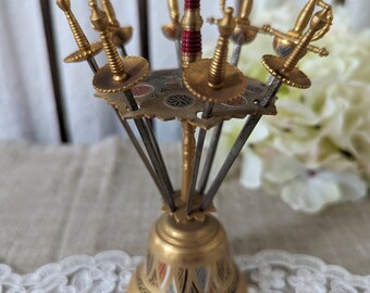 Vintage Toledo Cocktail Skewers/Swords with Dinner Bell - Collector's Item