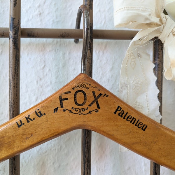 Vintage Holz-Kleiderbügel Fox Patentea Werbung/Reklame - Sammlerstück