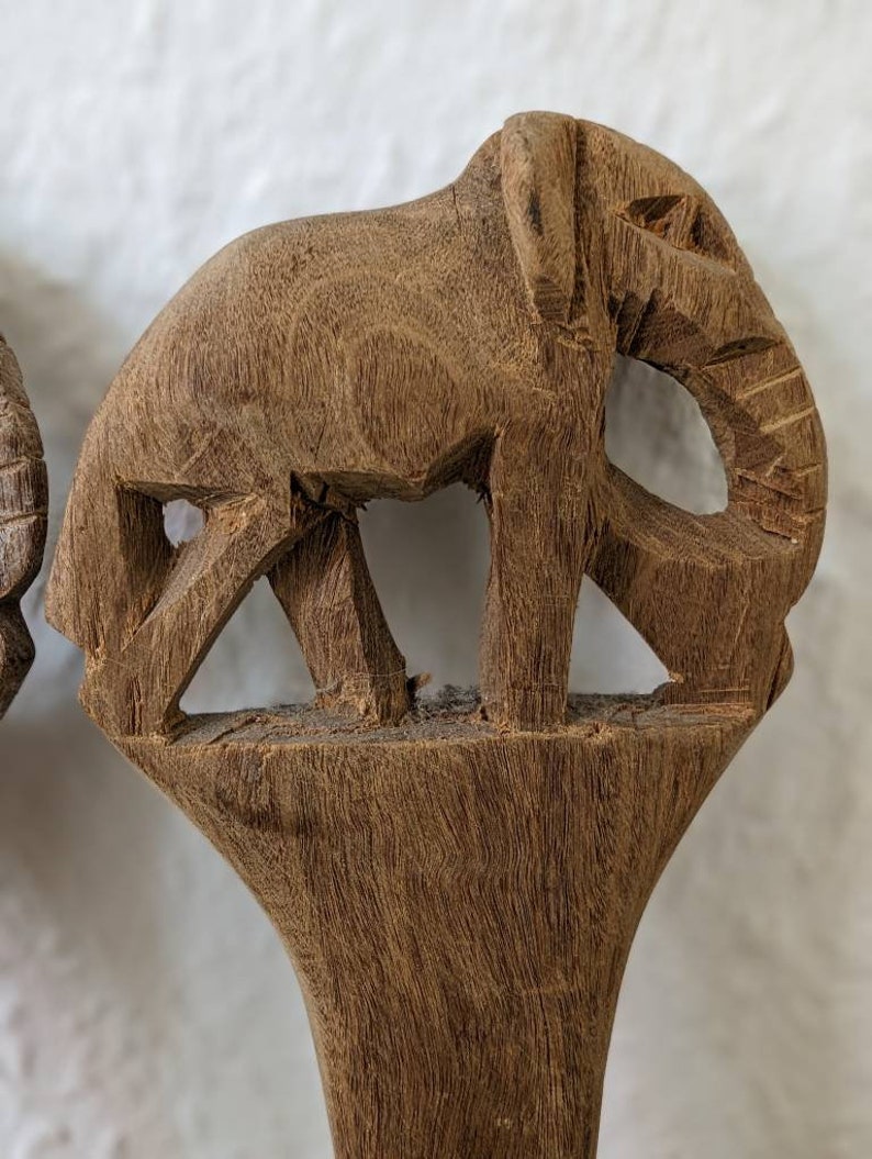 Éléphants cuillère en bois sculptés à la main Afrique Shabby chic image 1