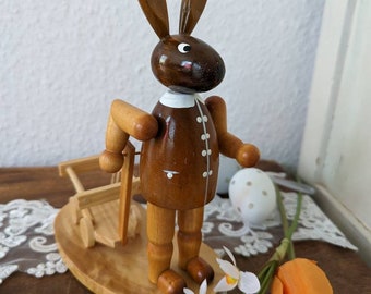 Figurine vintage en bois Lapin de Pâques - Shabby chic