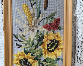 Vintage Stickbild ** Gobelin - Motiv Blumen