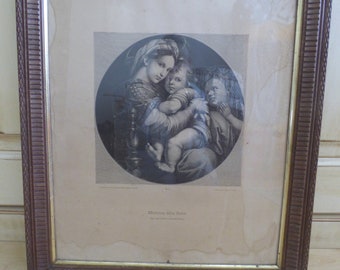 Old religious image / print - Framed wood - SHABBY CHIC
