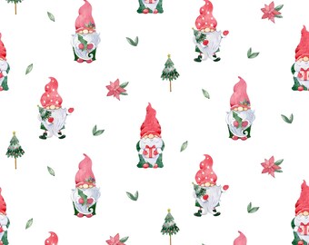 Cotton fabric Christmas gnomes white from 0.5 m