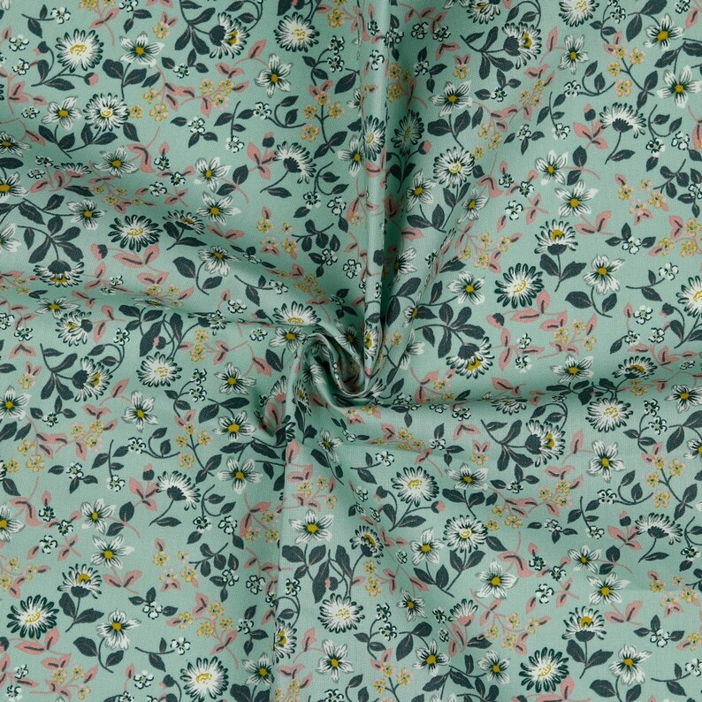 Tissu en coton enduit de 0,5 m motif floral menthe image 2