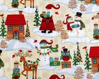tela de algodón danesa Diseño pueblo navideño beige