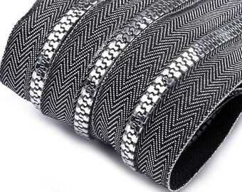 Zipper coarse 5 mm sold by the meter silver 1 m + 2 zipper endless zipper