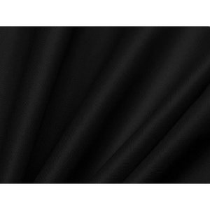 Può includere: Tessuto nero con una superficie liscia e testurizzata. Il tessuto è piegato e drappeggiato, creando pieghe e curve morbide.