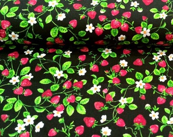 Cotton fabric small strawberries black from 0.5 m American cotton