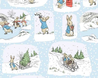 Tissu en coton Tissu de Noël Peter Rabbit menthe turquoise période de Noël