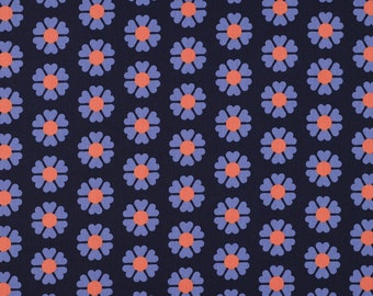 Tissu en coton enduit de 0,5 m fleurs bleu foncé