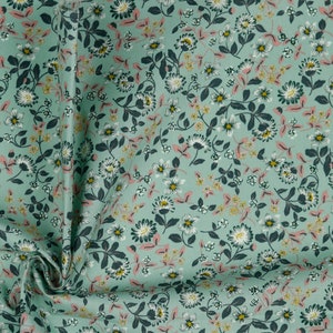 Tissu en coton enduit de 0,5 m motif floral menthe image 3