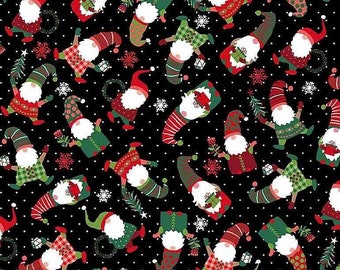 Cotton fabric Christmas gnomes black from 0.5 m