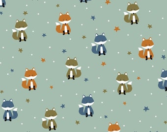 Tissu Jersyey renard bio tissu bio super qualité menthe Mister fox tissu renard