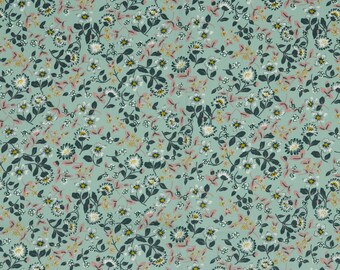 Tissu en coton enduit de 0,5 m motif floral menthe