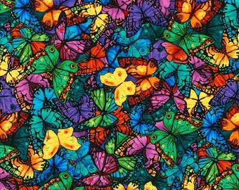 Cotton fabric butterflies multicolor from 0.5 m black patchwork fabric colorful