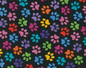 Cotton fabric small paws multicolor from 0.5 m black patchwork fabric colorful