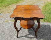 Antique Victorian 19c Solid Oak Center Fern Planter Wash Radio Table Curvy Leggy Old Patina