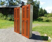 Pair Retro Brick Orange 1970s Iron Mesh Tall Steel See Thru Gym Lockers Republic Canton Ohio Cabinet Storage Mud Room